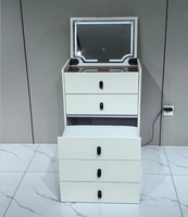 Ensemble coiffeuse avec miroir LED escamotable, commode de rangement multi-tiroirs et tabouret rembourré mobile