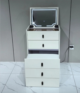 <b>Dressing</b> <b>Table</b> Set Flip-up Hidden LED Light <b>Mirror</b> Makeup <b>Vanity</b> With Multi Drawer Storage Chest Movable Cushioned Stool - Product Image 4
