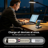 Chargeur sans fil magnétique portable 3 en 1 pour iPhone, iWatch, AirPods, station de charge sans fil pliable 15W pour téléphone, montre et écouteurs