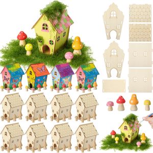 Casa de Hadas de Madera sin Pintar al por Mayor, Mini Cabaña de Elfo <span class=keywords><strong>en</strong></span> Blanco, Juguete de Madera Natural para Ensamblar, Manualidades de Pintura a Mano para Niños - Product Image 3