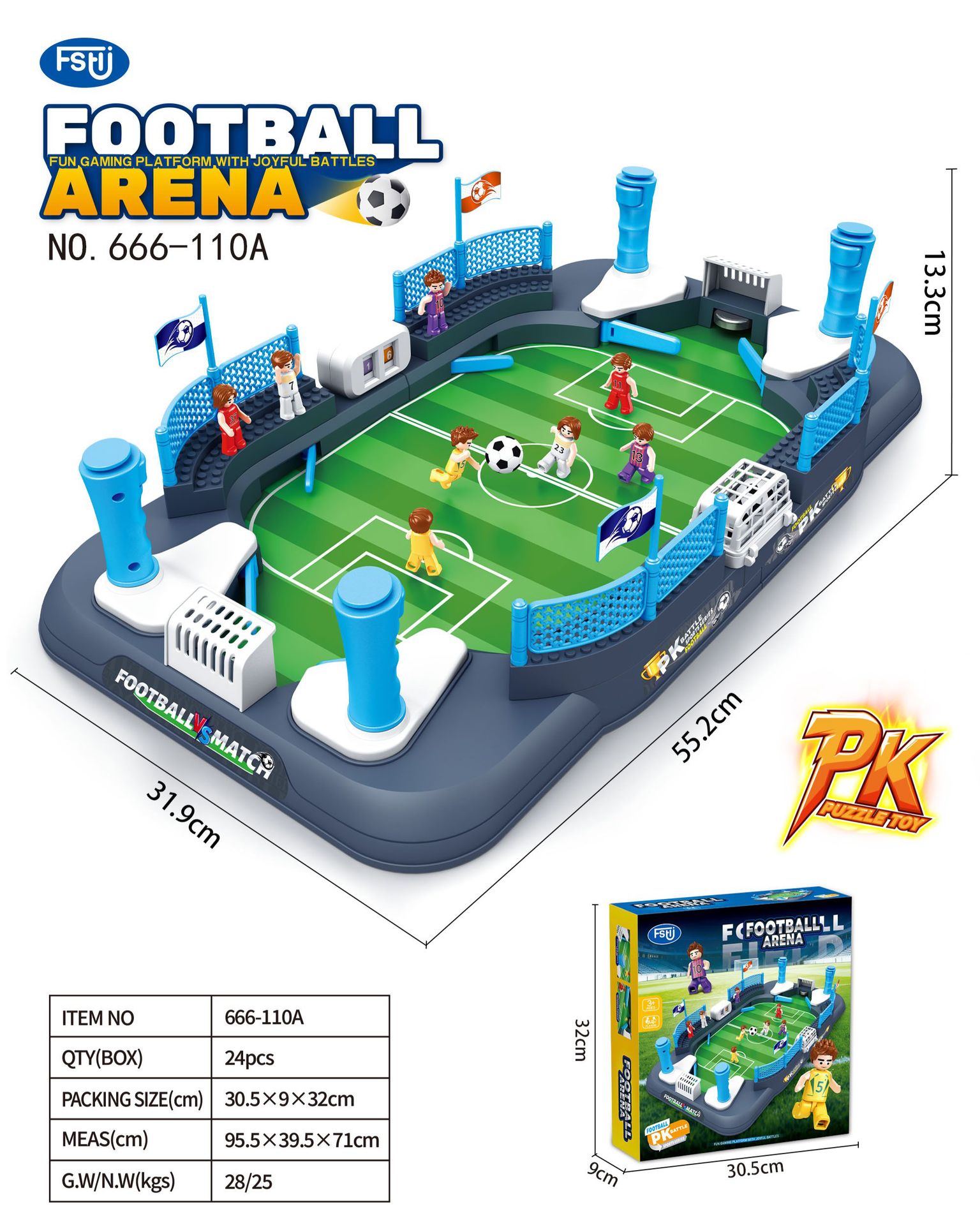 Table de football grand format avec but - 55cm - 2 ballons - 8 figurines
