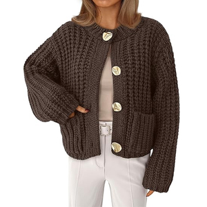 Jaqueta Cardigã Feminina Plus Size Atacado Personalizada Estilo Chinês Padrão Regular Respirável de Inverno em Algodão de Tricô Grosso - Product Image 6
