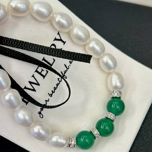 Pulsera Clásica de Perlas de Agua Dulce y Ágata Verde Natural de 7-8 mm, Forma de Arroz, Accesorios de Joyería de Moda, Estilo con Cuentas - Product Image 3