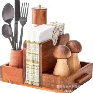 Wooden Divided Tableware Storage Rack With <b>Paper</b> Towel Holder Desktop <b>Kitchen</b> Organizer Multipurpose 8-11.9in Depth - Product Image 2