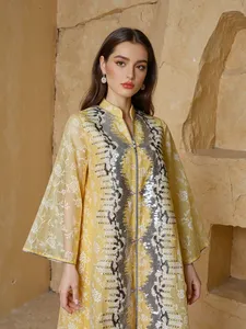 Vestido Abaya Personalizable en Color Sólido, Elegante y Transpirable, con Malla, Estilo Maxi, para Fiestas y Eventos Nocturnos, con Lentejuelas - Product Image 6