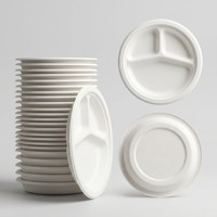 XS-YP9G3 Suikerrietbagasse 3-delige biologisch afbreekbare borden Wegwerp servies Luxe feestborden voor verjaardagen