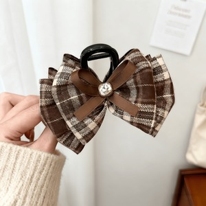 Clip para la parte posterior de la cabeza con forma de lazo a cuadros retro de estilo británico - clip con forma de tiburón-qiyu - Product Image 6