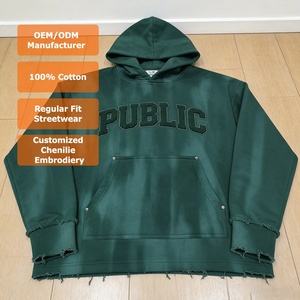 Sudadera con Capucha Vintage de Alta Calidad Personalizada para Hombre, con Efecto Desgastado, Lavado Ácido, Bordado Chenille y Efecto Descolorido por el Sol - Product Image 1