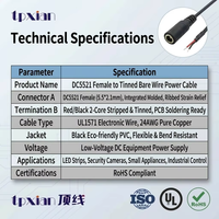 Produsen Kabel OEM Custom DC5521 Female ke Kawat Tanpa Isolasi Berlapis Timah UL1571 24AWG, Kabel Daya DC, Sesuai RoHS