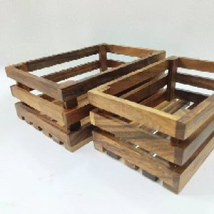 Juego de Cestas de Almacenamiento de Madera de Acacia, Caja de Madera Apilable para Exhibir Frutas y Aperitivos, 1 Juego, Color Natural - Product Image 2