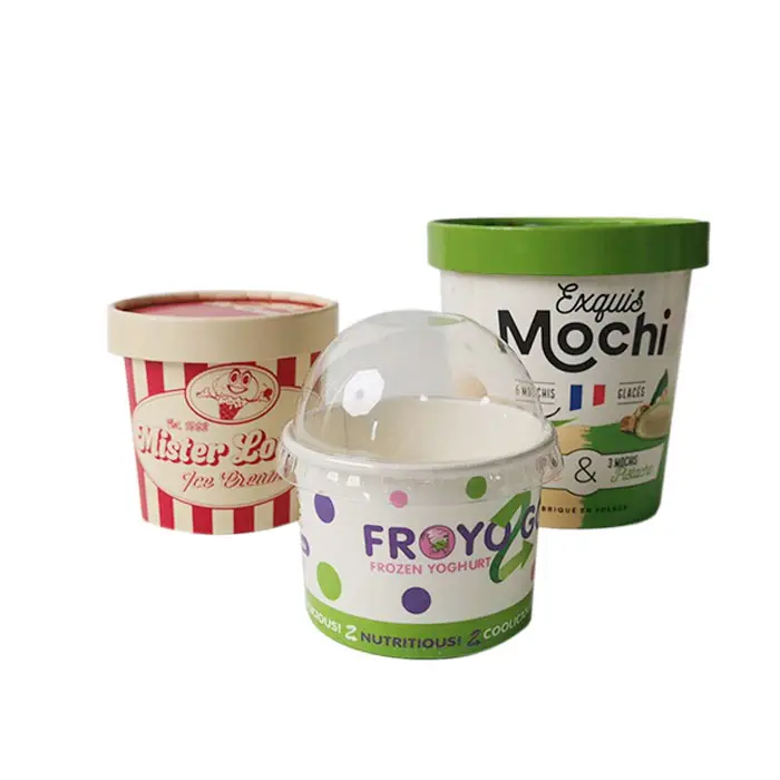 Dinding tunggal dicetak kertas yogurt beku es krim gelato wadah cangkir dengan tutup kubah