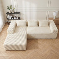 Canapé d'angle moderne en velours côtelé pour salon, avec coussins et oreillers