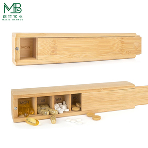 Boîte <span class=keywords><strong>de</strong></span> rangement pour pilules en bambou, petite, pour 7 jours, idéale pour les voyages en plein air - Product Image 1