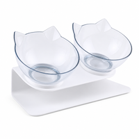 Mangeoire double inclinée pour chat, bols transparents en forme d'oreilles de chat sur support monobloc en plastique ABS pour chats