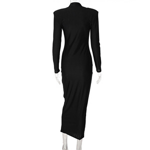Cuello alto Midi Bodycon Vestido Otoño Invierno Mujer Casual Manga larga S M L Vestido de talla grande Delgado Elástico Mujer Negro Azul Verde - Product Image 4