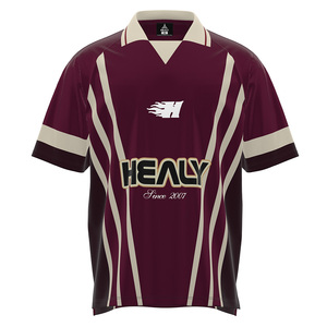 Camiseta Deportiva HEALY con Estampado de Rayas, Cuello en V, Bloques de Color, Transpirable, Holgada, Personalizada con Impresión Digital, Color Borgoña, Estilo Fútbol - Product Image 1