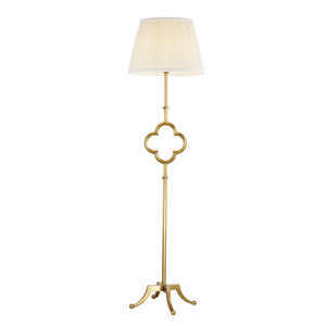 Lámpara de Pie Vintage de Lujo para Decoración de Sala de Estar de Hotel, Lámpara de Pie con Base de Metal Dorado Antiguo y Pantalla de Tela con Diseño de Cuatro Hojas - Product Image 2