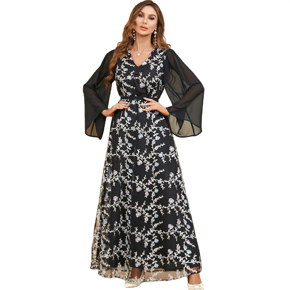 2680 Kuwii Latest Design Trendy Traditional Muslim Clothing Middle East Gilding Chiffon Dress Abaya Dubai Muslim Women Dresses