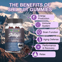 Complément alimentaire en gommes à l'extrait de Shilajit OEM, sans sucre, soutien immunitaire naturel, gommes à la Shilajit pour femmes
