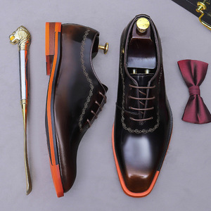 Business formal leather shoes for men - polished high-end textured black leather handcrafted Oxford style business groom shoes - Product Image 4