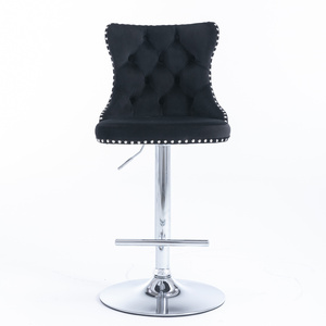 Ensemble <span class=keywords><strong>de</strong></span> <span class=keywords><strong>2</strong></span> tabourets <span class=keywords><strong>de</strong></span> bar pivotants en velours, chaises <span class=keywords><strong>de</strong></span> bar à hauteur <span class=keywords><strong>de</strong></span> comptoir réglable avec base en métal chromé-Noir - Product Image 2