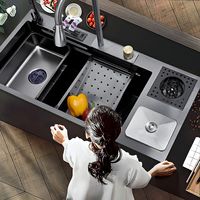 Laveuse de tasse nano à cuvette unique multifonction intelligente utilitaire d'évier de cuisine de luxe en acier inoxydable 304