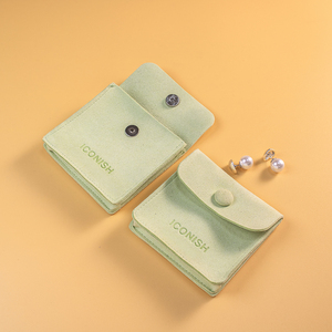 Custom 1.2MM <b>Thickness</b> Microfiber Jewelry Pouch for Earrings, Flap Jewelry Packaging Bag with Button - Product Image 1