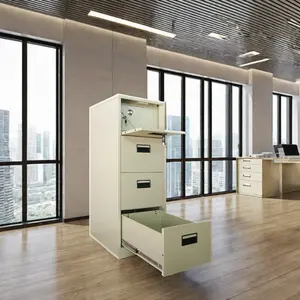Steel File Cabinet with Safe Vault 4 Drawer Lockable Grey Beige Office Furniture Metal Lemari Kantor