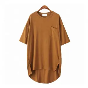 Women Oversize Pocket Open Fork Hem Long T Shirt Tops Loose Fit Oversized Shirts Tops Wholesale
