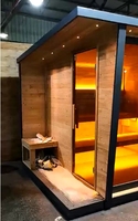 Sauna Kayu Solid Luar Ruangan Gaya Villa Mewah, Kabin Sauna Basah Tradisional, Ruang Sauna Tahan Air Luar Ruangan untuk 4-6 Orang