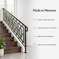 Rampe d'escalier en fer forgé sur mesure, balustre métallique géométrique moderne pour villa, escalier intérieur, revêtement en poudre noir