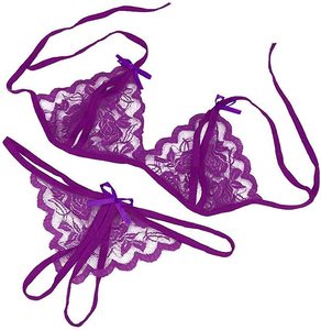 プラスサイズ高品質女性用セクシーレースランジェリーナイトウェアツーピースベビードールブラパンティー下着セット股開きソング - Product Image 3