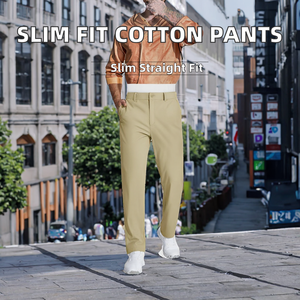 Pantalones Chinos de Moda para Hombre, Ligeros, Estilo Urbano, Corte Recto Medio, Ajustados, Elásticos, de Poliéster/Algodón, Tela Oxford, Teñido Liso - Product Image 2