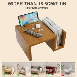 Bandeja de madera para reposabrazos de sofá con soporte para teléfono y almacenamiento de libros para uso en la sala de estar - Product Image 2