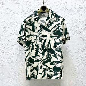 Men's Hawaiian <b>Shirt</b> Digital Leaf Print Short Sleeve Button-Up Knitted 140g Cotton Soft Summer Casual Beach Vacation - Product Image 1