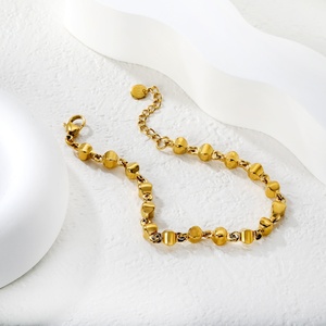 Bracelet à maillons perlés en acier inoxydable plaqué or 18 carats, chaîne à dôme rond, métal poli, bracelets minimalistes pour femmes - Product Image 2