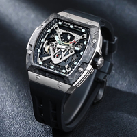 Montre mécanique analogique en titane TSAR BOMBA pour homme, boîtier tonneau et bracelet en caoutchouc, fonction de réserve de marche