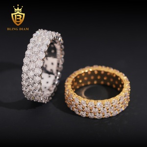 새로운 디자인 아이스 아웃 골드 도금 힙합 반지 925 스털링 실버 남성용 완전 Moissanite 맞춤 반지 - Product Image 1
