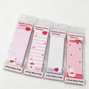 Bloc-notes mignons en forme de lapin fraise, 4 motifs, motif à rayures roses, papeterie de bureau et scolaire, emballage SK Sheng Kang - Product Image 2