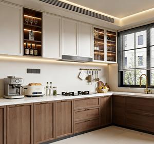 Mueble de Cocina Moderno de Madera Personalizado |   Diseño de Dos Tonos + Almacenamiento con Iluminación LED |   Estilo Modular sin Marco con Cajones de Cierre Suave - Product Image 5