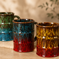 Mug en céramique à glaçure réactive 750 ml, grande tasse à café en forme de baril, ensemble de 4 couleurs avec glaçure goutte à goutte, compatible lave-vaisselle, logo personnalisé OEM