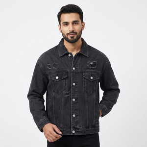 Fashion Washed Distressed Destruct Ripped Vintage <b>Denim</b> Fabrics <b>Custom</b> <b>Denim</b> <b>Jacket</b> Men Men's <b>Jackets</b> - Product Image 1