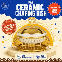 Plat de service en acier inoxydable doré de 2 L avec couvercle en dôme et support en cage pour buffet d'hôtel et service de banquet (vente en gros)