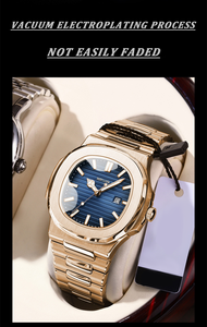 Orologio da uomo al quarzo quadrato in oro rosa di lusso, alla moda, impermeabile, con luce notturna, data, cinturino in acciaio inossidabile da uomo - Product Image 2