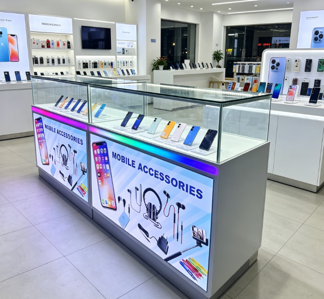 Mobile Phone Shop Furniture Cell Phone Store Display Counter Glass Cabinet Display Showcase for Mobile Phones and Accessories