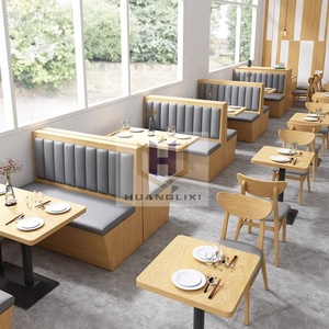 U Hình Dạng Nhà Hàng Sofa PU Da Rắn Gỗ Lớn Bàn Tròn Và Ghế Nửa Vòng Tròn Gian Hàng Ghế Sofa Para Nhà Hàng - Product Image 2