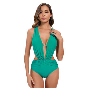 Maillot de bain de fitness une pièce à motif uni pour femmes européennes et américaines, vêtements de plage sexy - Product Image 1