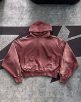 Sweat à capuche rose poudré délavé à l'acide avec emblème personnalisé imprimé Kornit DTG, coupe ample style streetwear