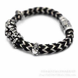 yunnique Fashionable Leather <b>Rope</b> <b>Bracelet</b> Black Cord Tibetan Silver Skull Charm Men's Jewelry - Product Image 2