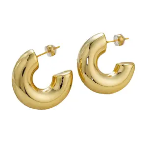 Stylish And Trendy C-Shaped Earrings Fashion Stainless Steel Thick Tube Jewelry Factory Wholesale Accessories For Women